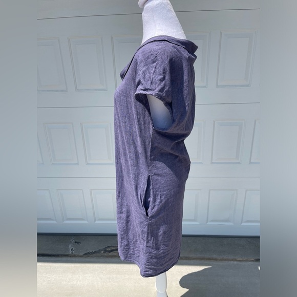 Malvin Hamburg Small Lagenlook 100% Linen Mini Dress Blue Scoop Neck Pockets - Picture 2 of 7